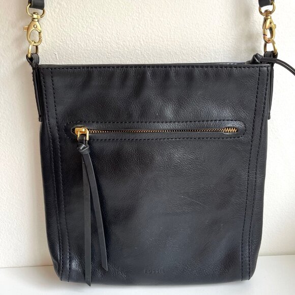 Fossil Handbags - Vintage Fossil Black Leather Crossbody Bag
